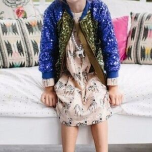 NEW Pink Chicken New York Purple Green Sequin Bomber Jacket Size 7Y